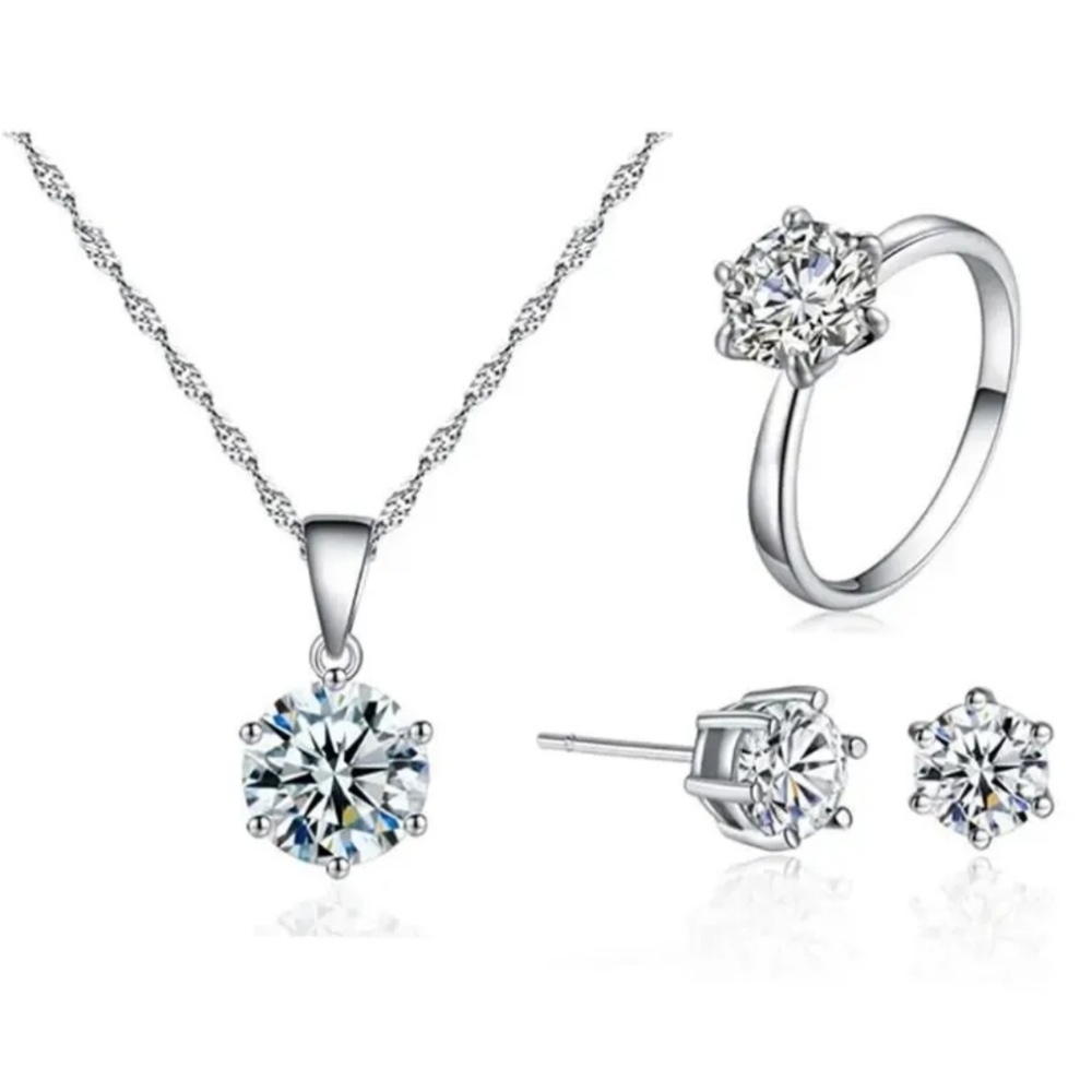 Alloy & rhinestone jewelry set of necklace ring and earrings.